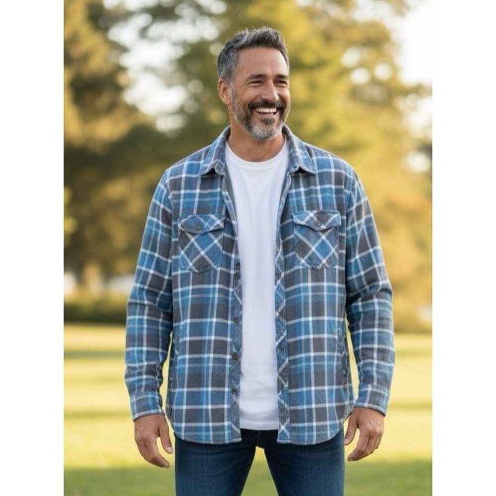 Voyager NEW mens blue gray thermal lined plaid shirt shacket XL outdoors